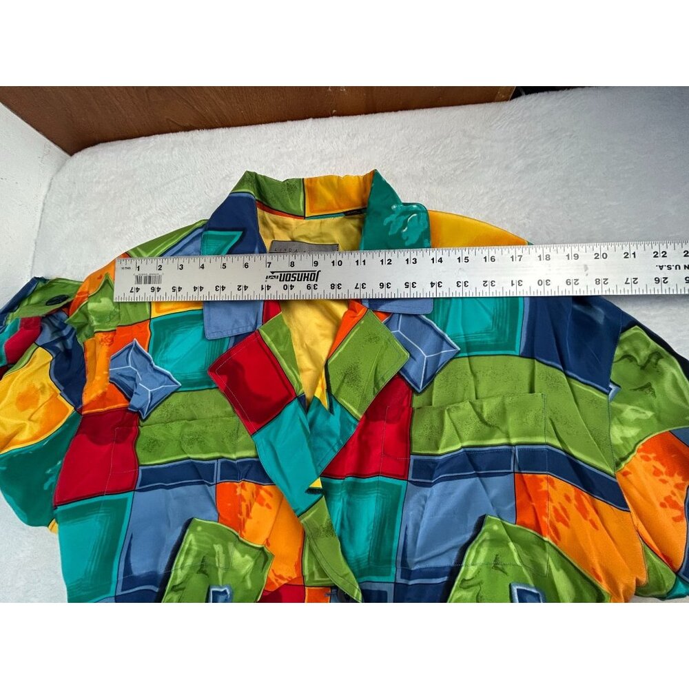 Linda Allard Ellen Tracy Womens Colorful Geometric Silk Blazer Jacket Size 4 - Picture 5 of 8